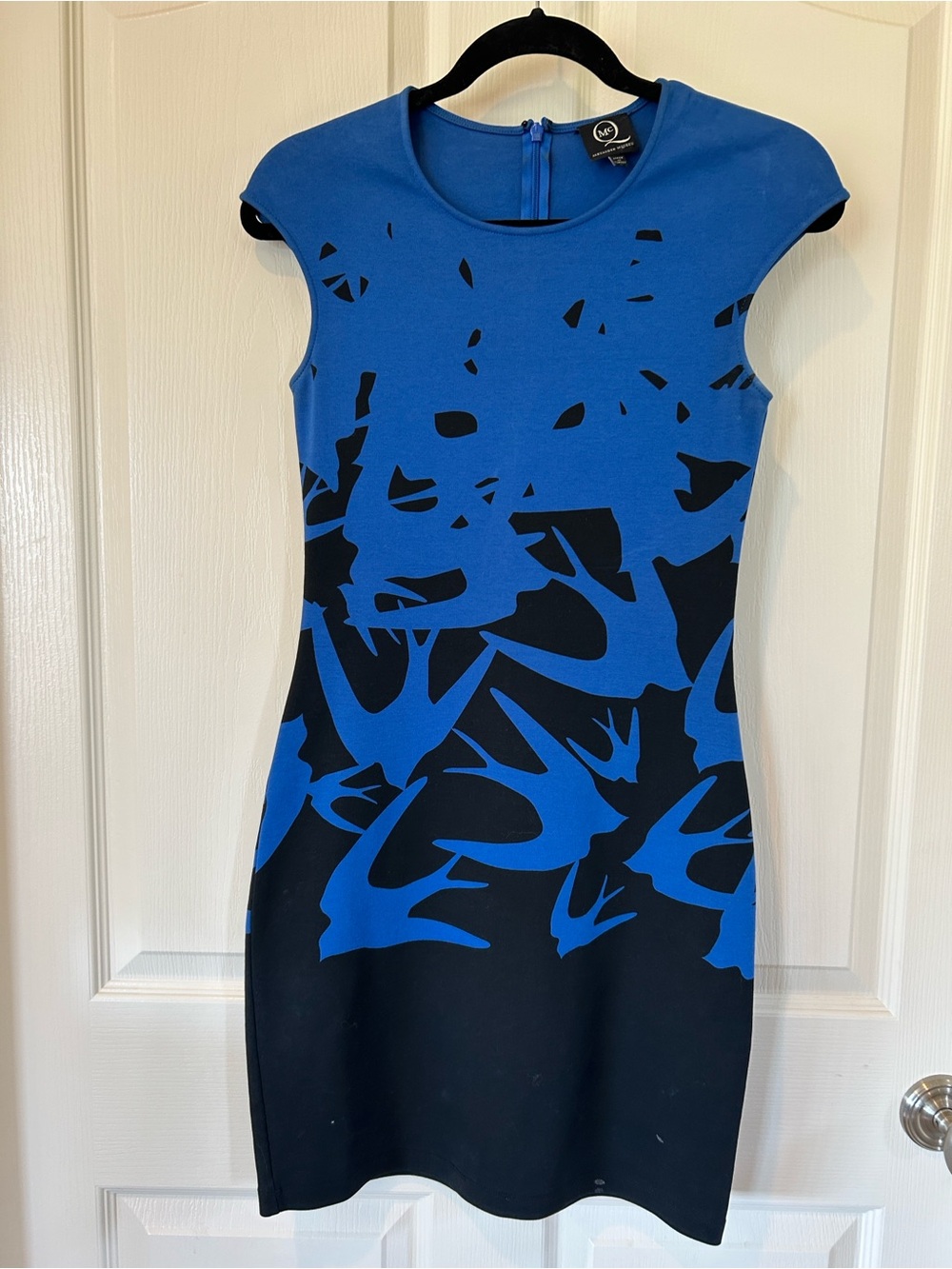Alexander McQueen Blue and Black Abstract Cap-Sleeve Mini Dress